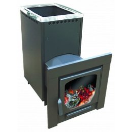 Дровяная печь для бани Варвара Паленица панорамная дверь/удлиненная топка